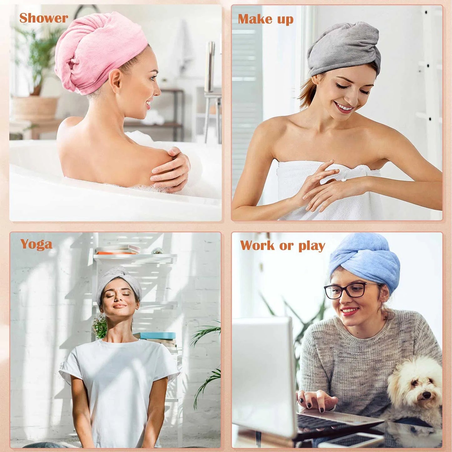 Ultra Absorbent Microfiber Hair Towel Wraps - 3 Pack