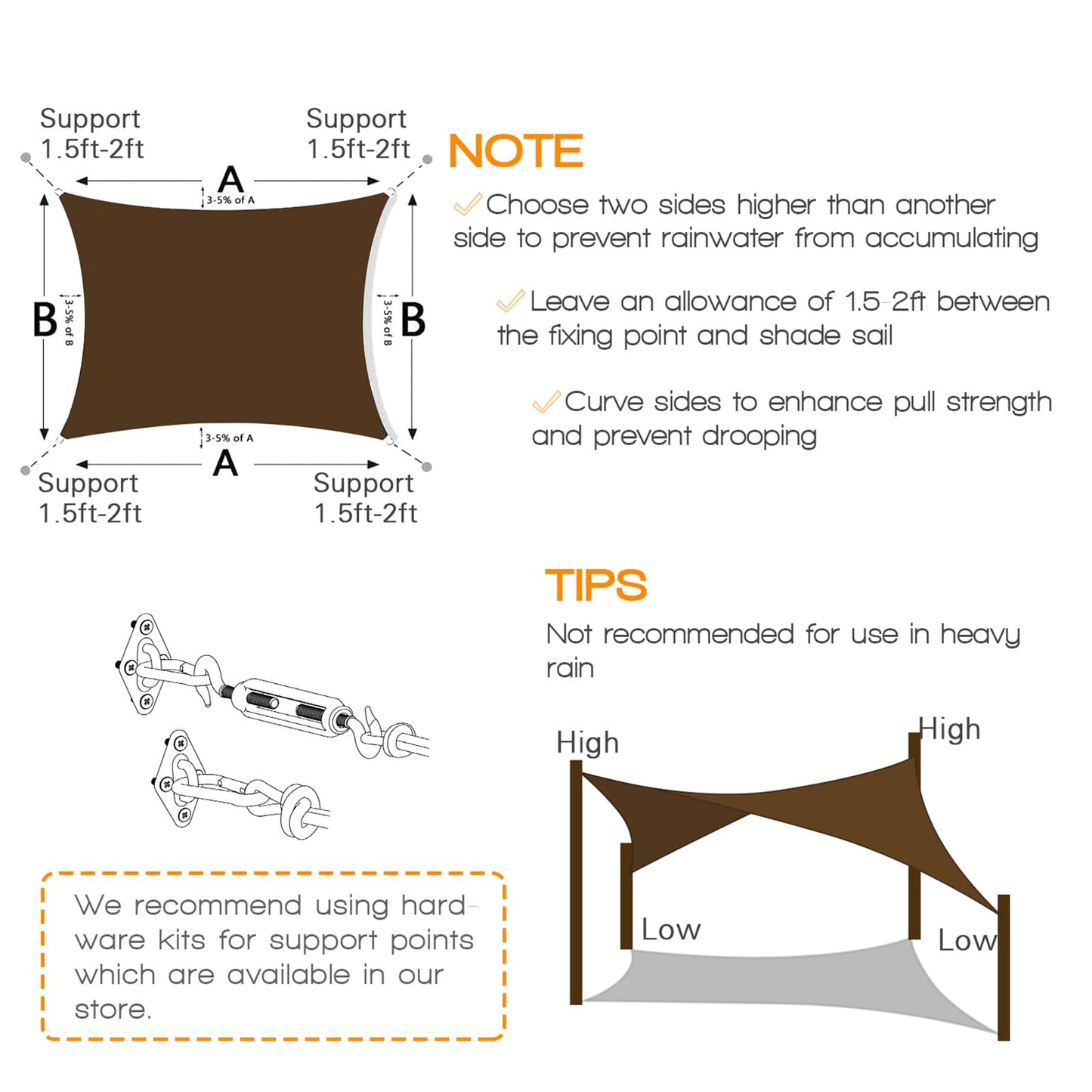 16x20 ft Sunshade Sail UV Waterproof Garden Shade Cloth - Mocha, Rust Red, Sand