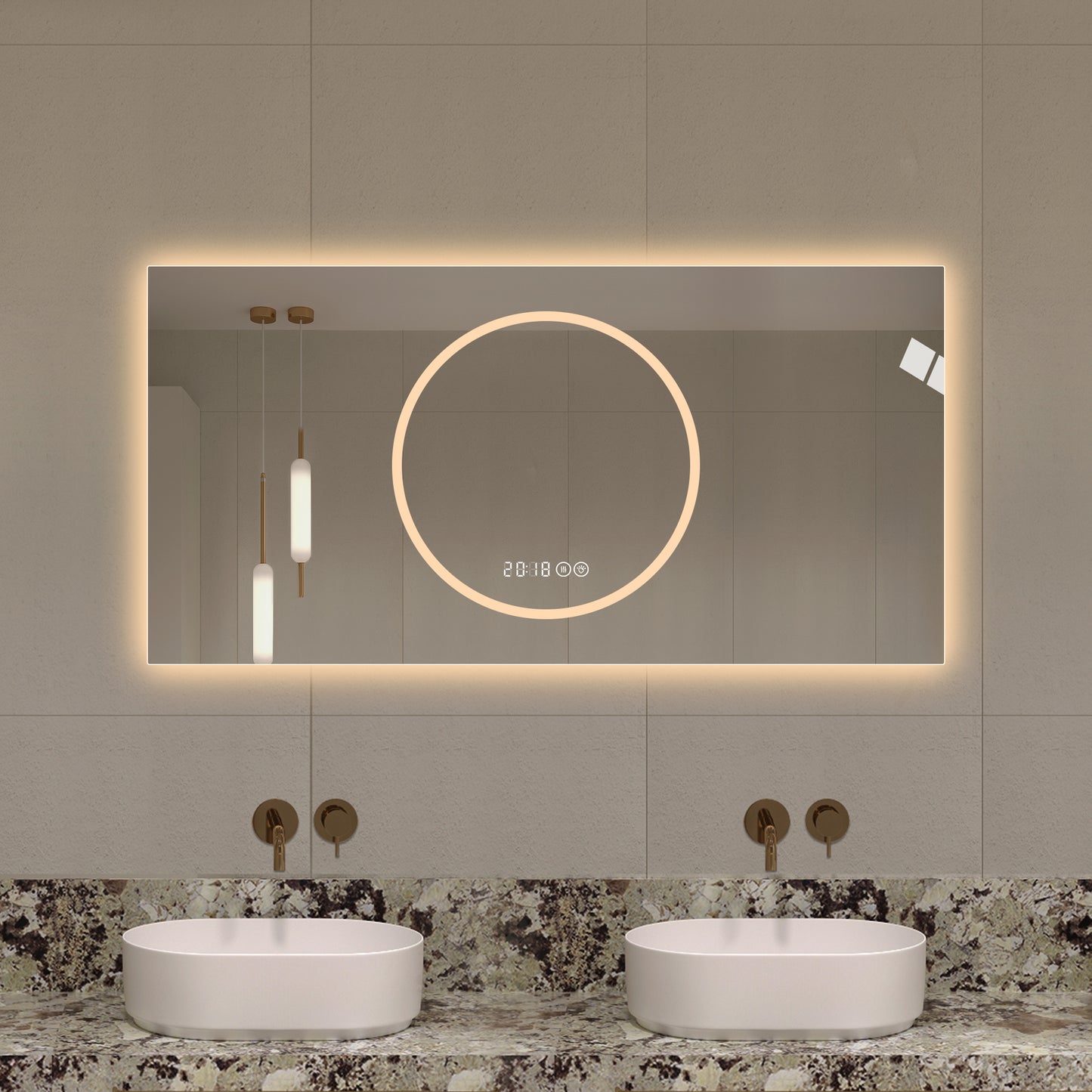 48x24 Inch LED Bathroom Mirror with Anti-Fog - Antique Silver