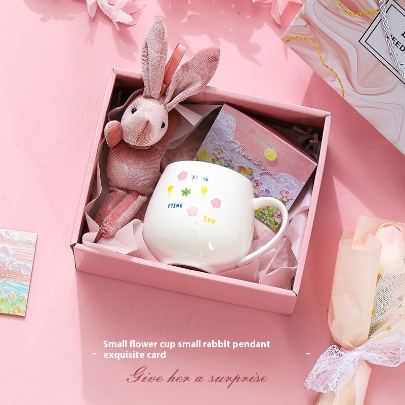 Ceramic Tulip Glass Cup with Bunny Pendant and Gift Card, 301-400ml