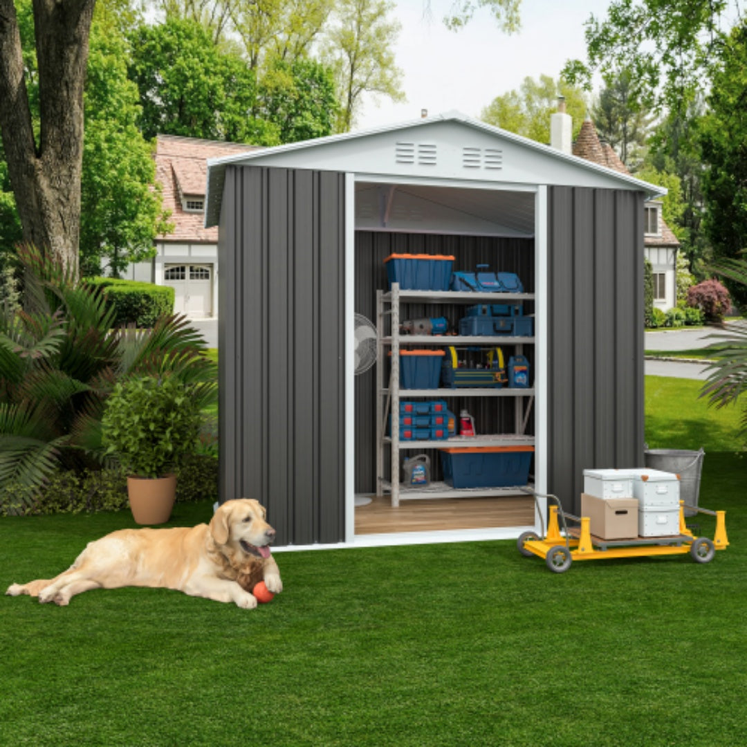 5FT x 3FT Metal Garden Storage Shed - Grey Outdoor Tool House with Lockable Doors