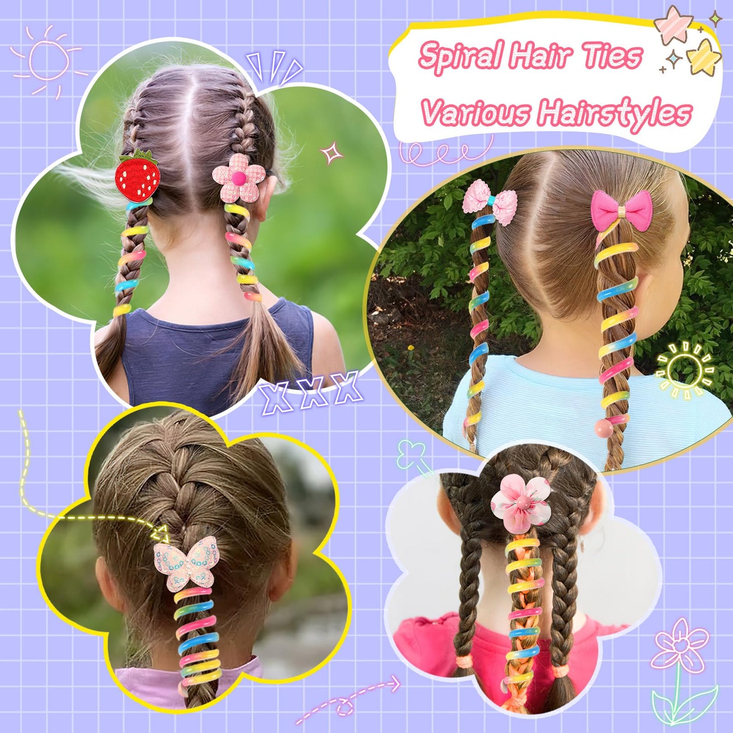 6-Pack Colorful Spiral Hair Ties - Rainbow Telephone Wire Bands