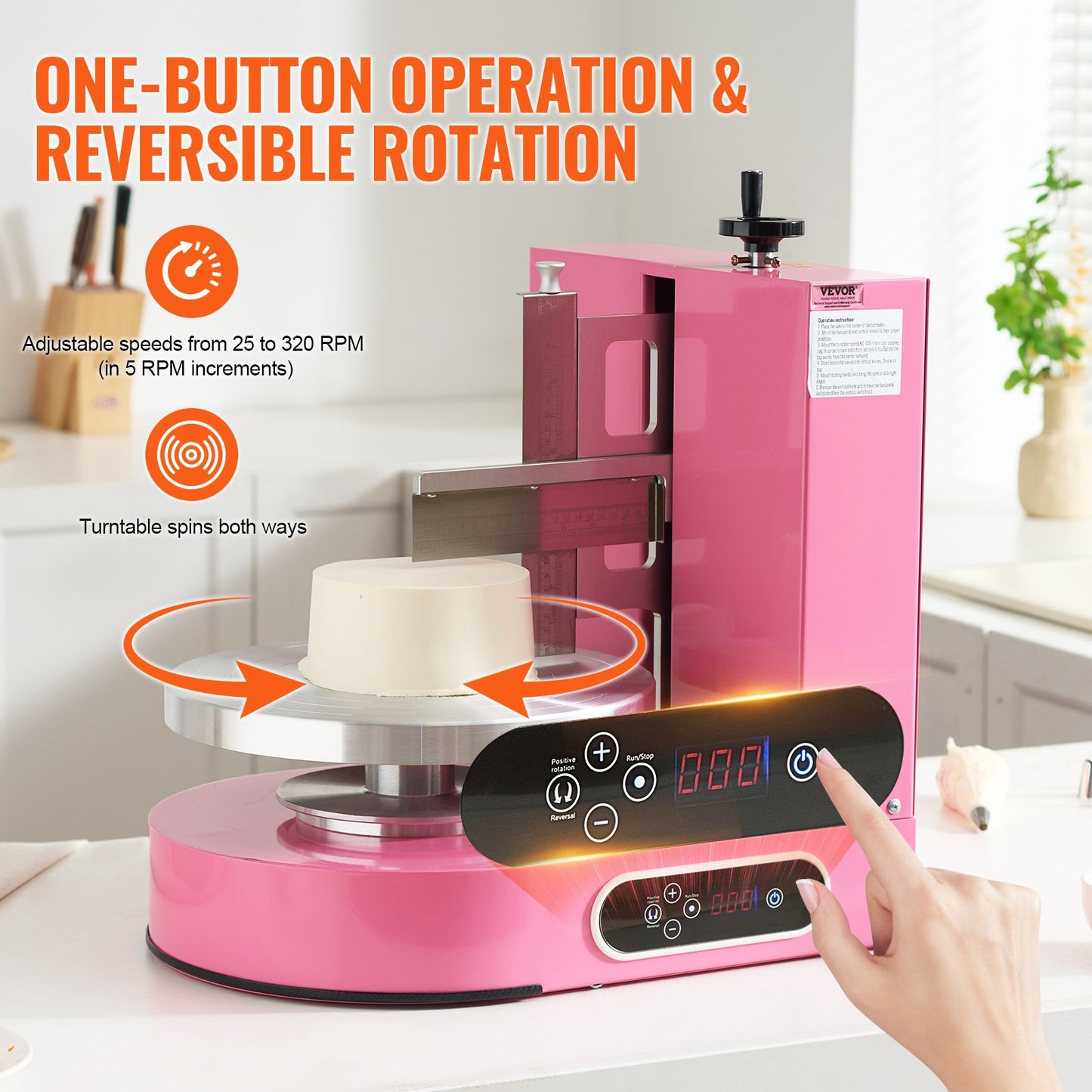 Cake Decorating Machine for 4-12 Inch Cakes - Pink, Adjustable Speed & Turntable