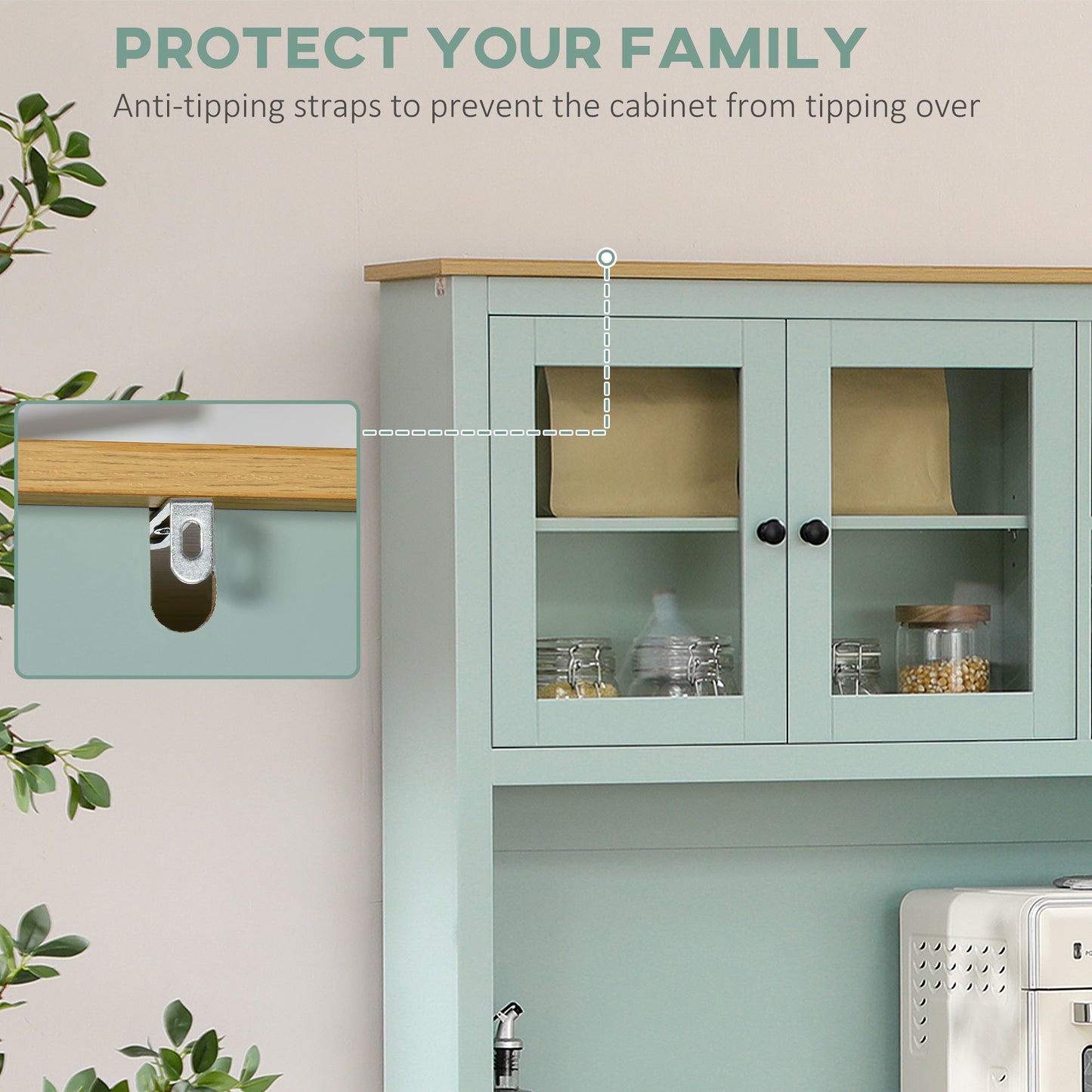 Modern Kitchen Storage Cabinet with Microwave Stand - Light Blue