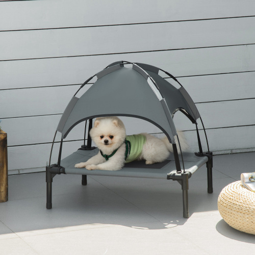 Elevated Dog Bed with Canopy Shade - 24 Inch Portable Pet Cot, Gray