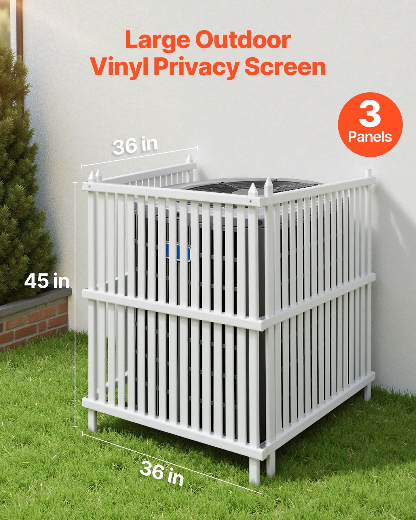 Outdoor Privacy Fence Panels - Vinyl Enclosure for Trash & AC Units, 36x45 in, Black