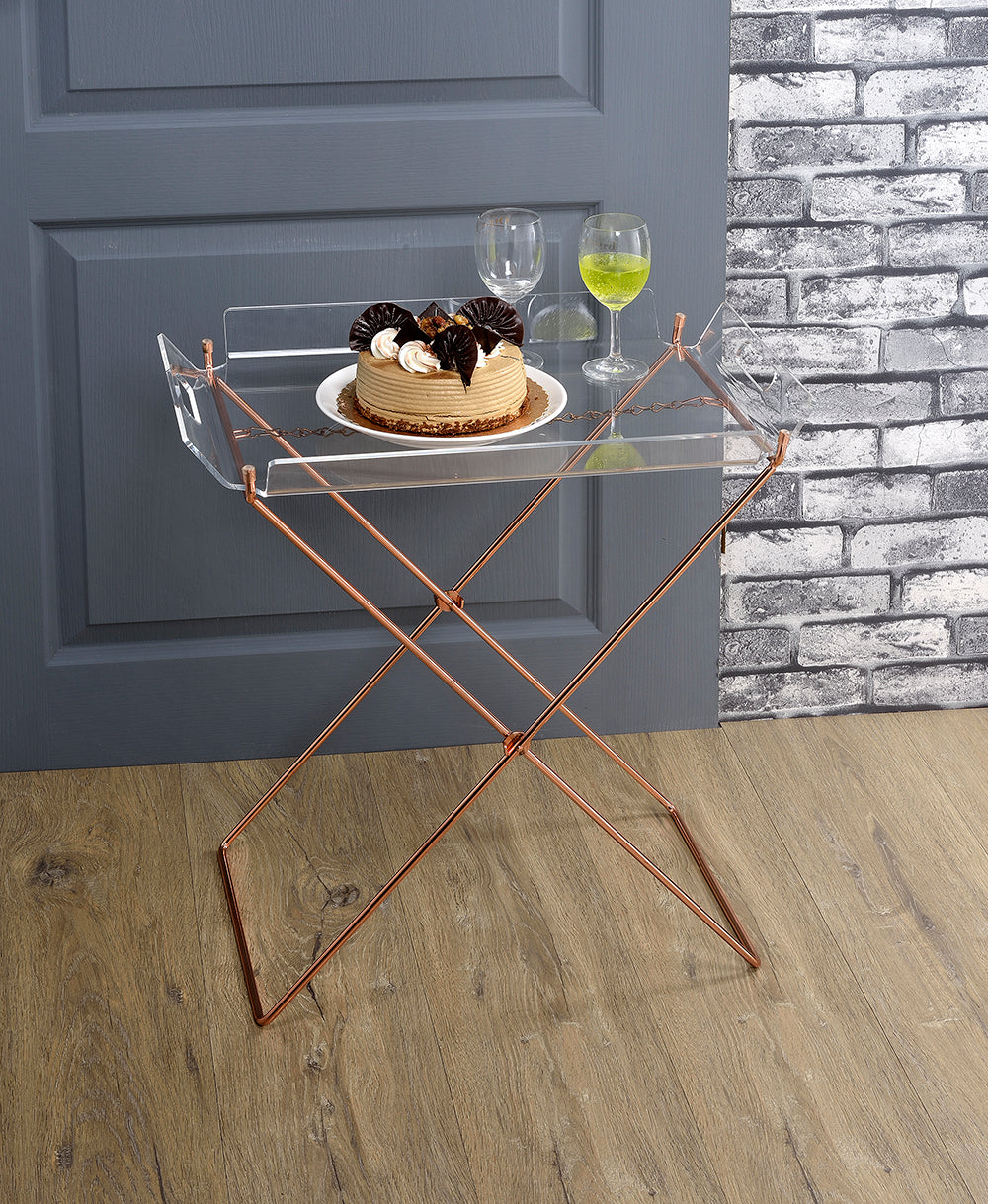 Clear Acrylic Tray Table with Copper Finish - Rectangular Design