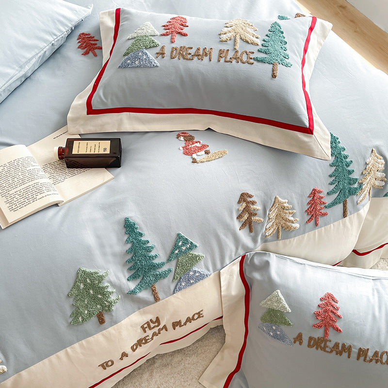 All-Cotton Children's Bedding Set with Cartoon Pattern for Autumn Winter - Multiple Sizes