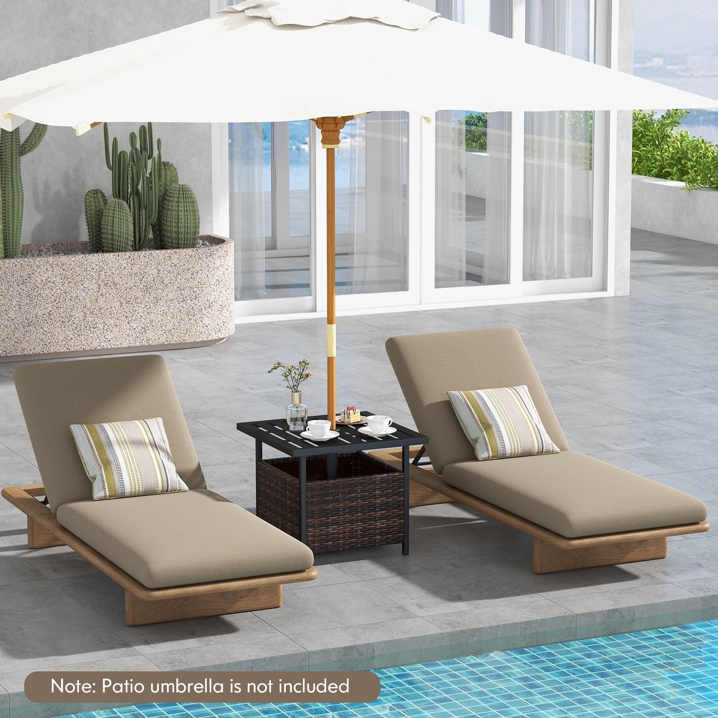 Outdoor Rattan Wicker Side Table with Steel Frame - Brown