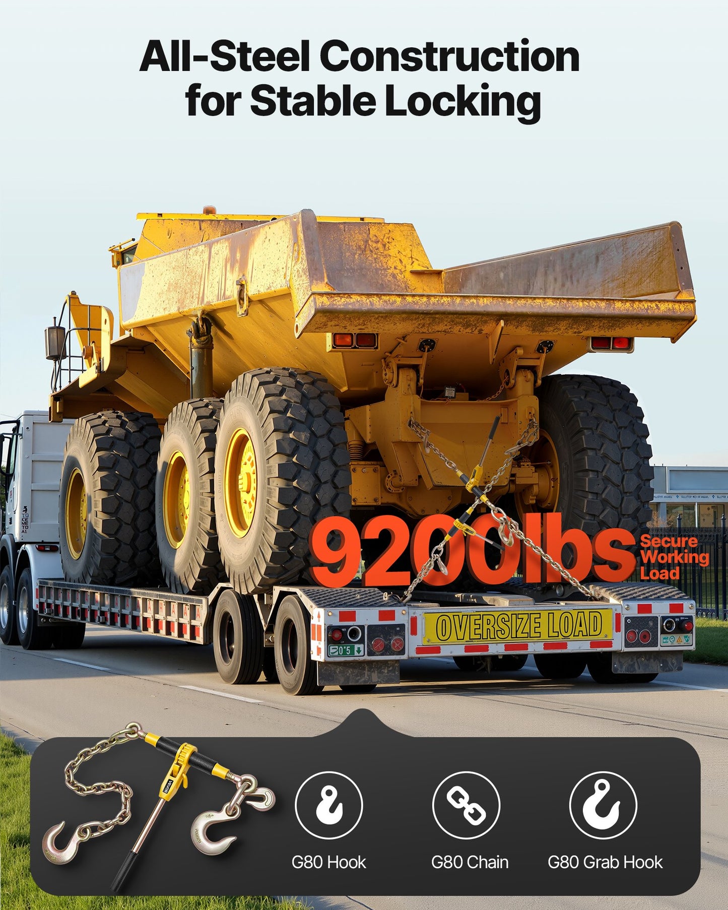 Heavy Duty Load Chain Binder with 3/8-Inch to 1/2-Inch Chains, Yellow