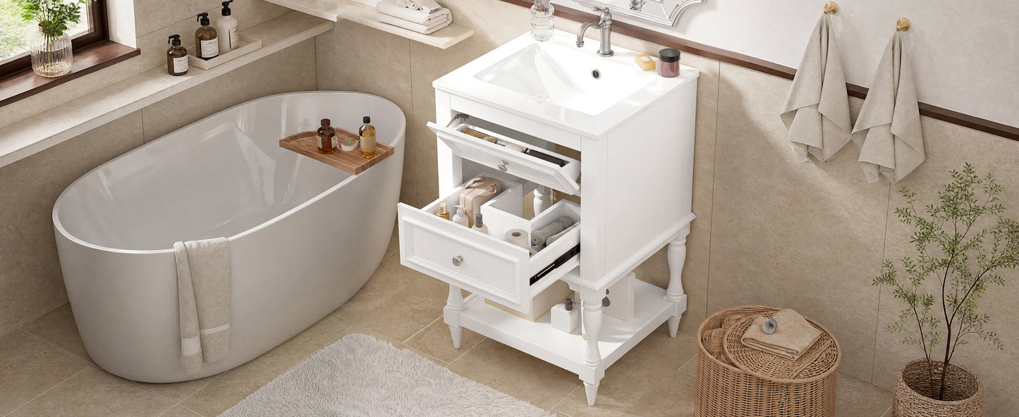 20'' White Bathroom Vanity with Ceramic Sink & Storage Cabinet