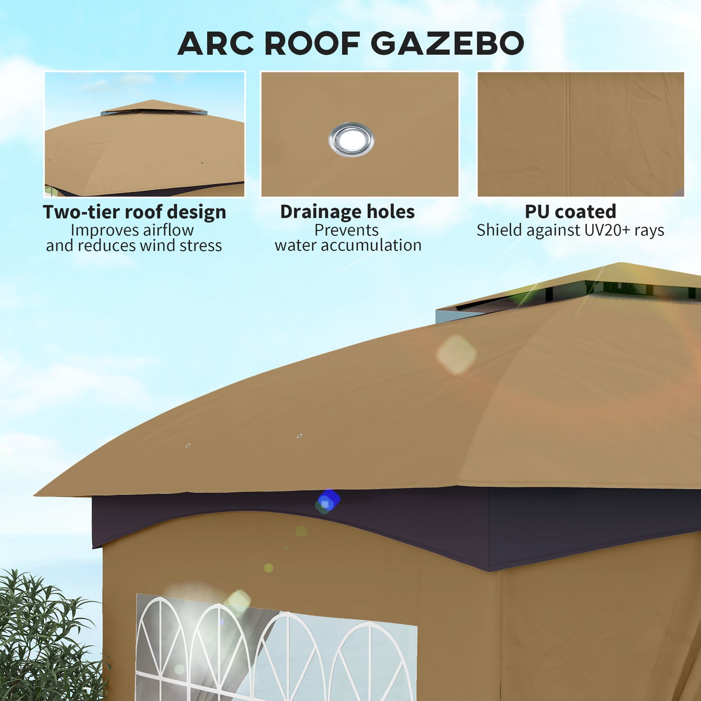 Outdoor Gazebo with Curtains & Church Windows - Beige