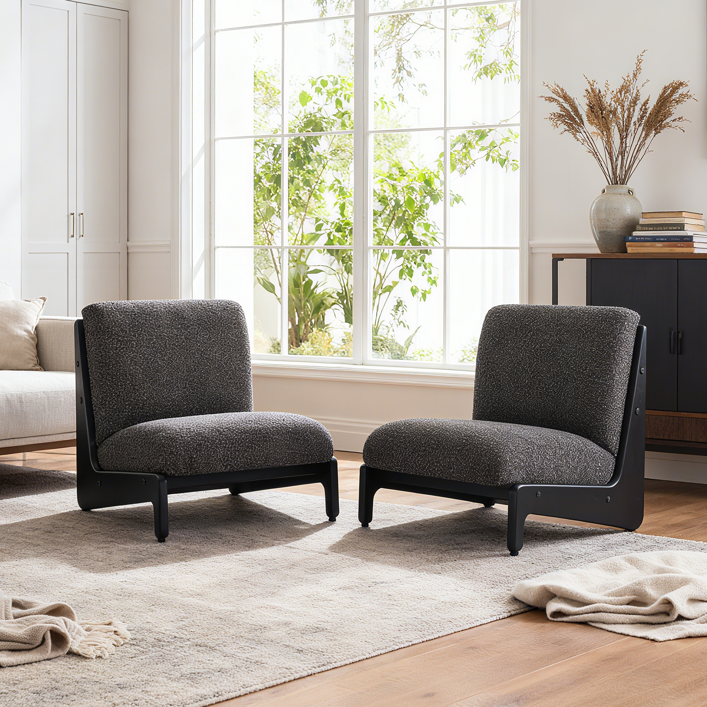 Living Moda Accent Chair Black With Solid Wood Frame, Set Of 2