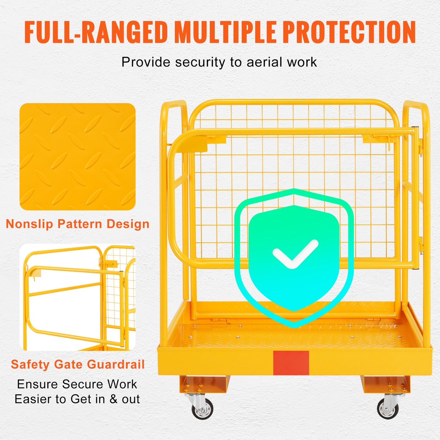 Forklift Safety Cage 1200 Lbs Load Capacity Folding Work Platform with Lockable Swivel Wheels