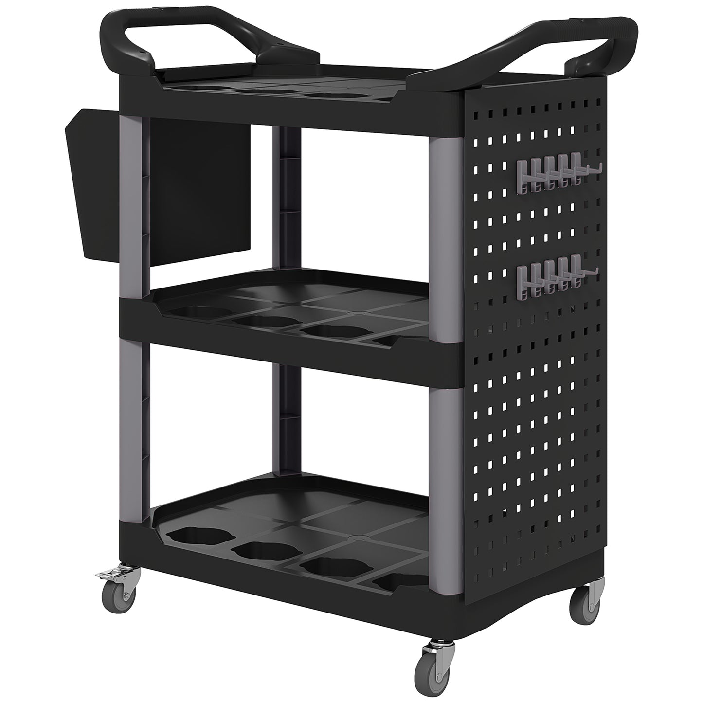 3-Tier Rolling Tool Cart with Storage Bucket - Black