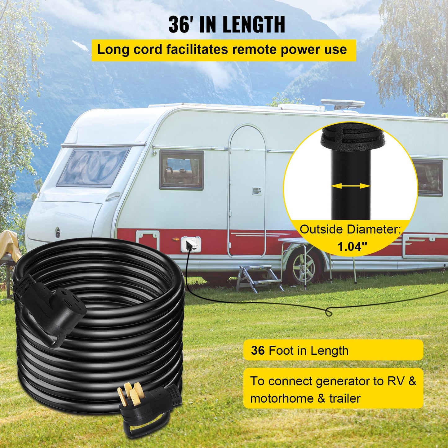 36Ft 50Amp RV Power Extension Cord with Handles - Heavy-Duty Copper Wire