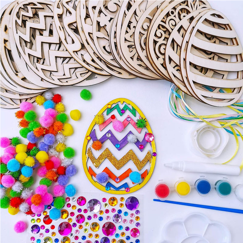 32 Sets Wooden Easter Egg Ornaments Craft Kit - DIY Decor