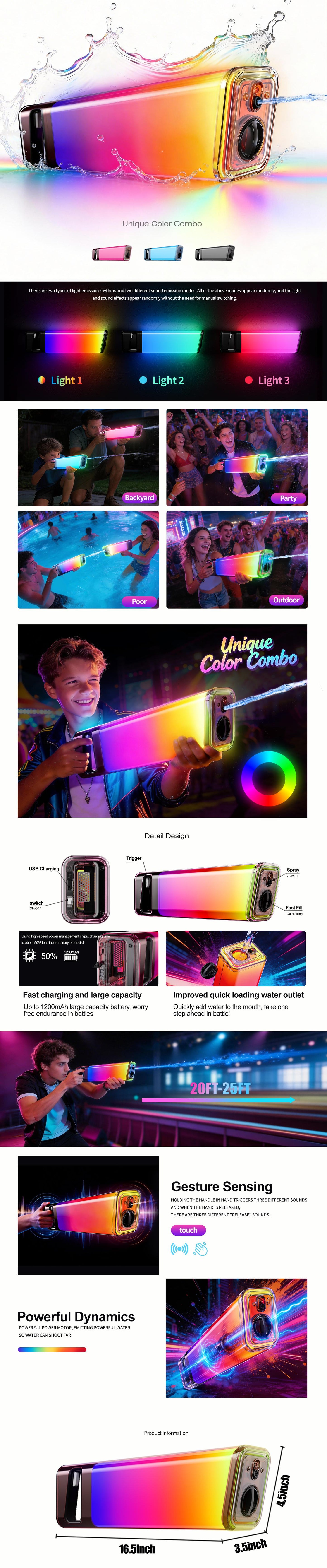 Gradient Color Electric Water Gun - Rechargeable Blaster for Pool & Beach Fun