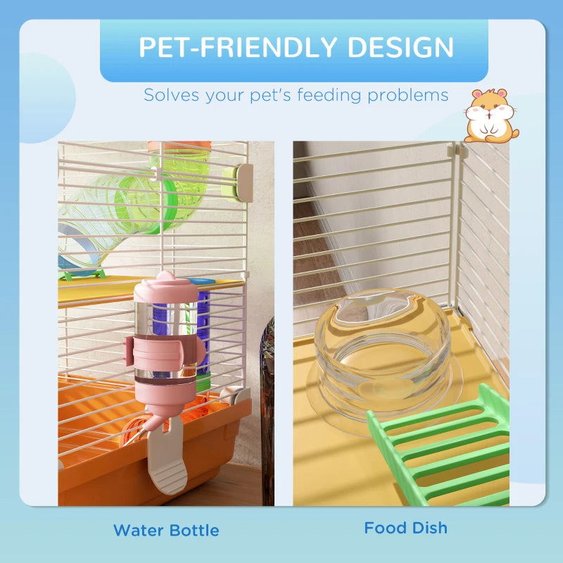 Portable 5-Tier Hamster Cage with Exercise Wheel and Tubes – Small Animal Habitat