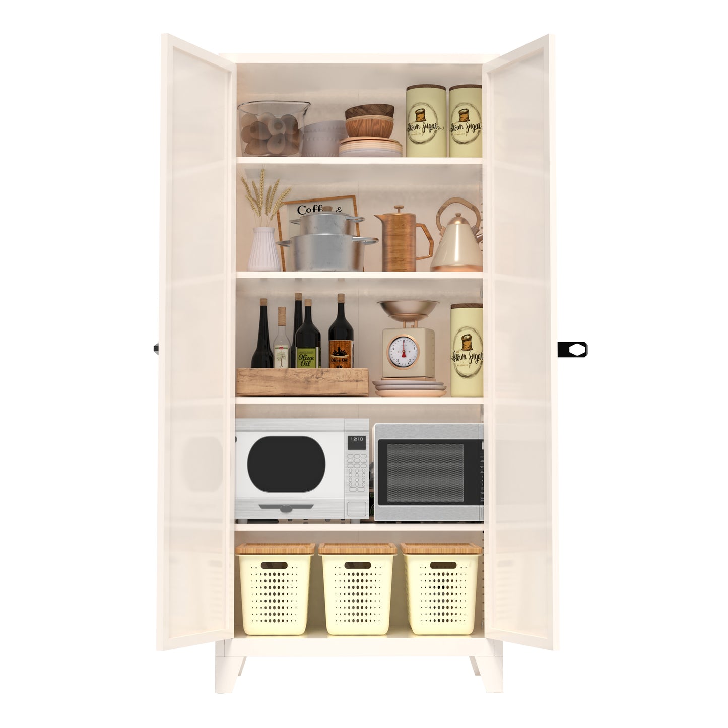 71'' Metal Storage Cabinet with Lock & Adjustable Shelves - Beige