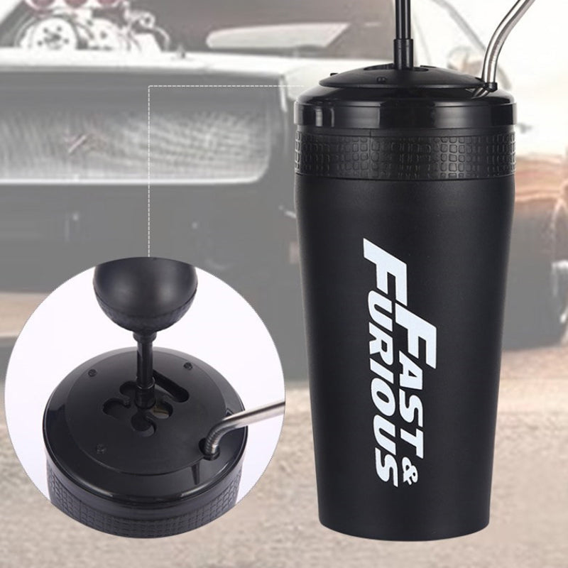 Insulated Stainless Steel Car Water Bottle with Straw 500ml - Fast & Furious Design