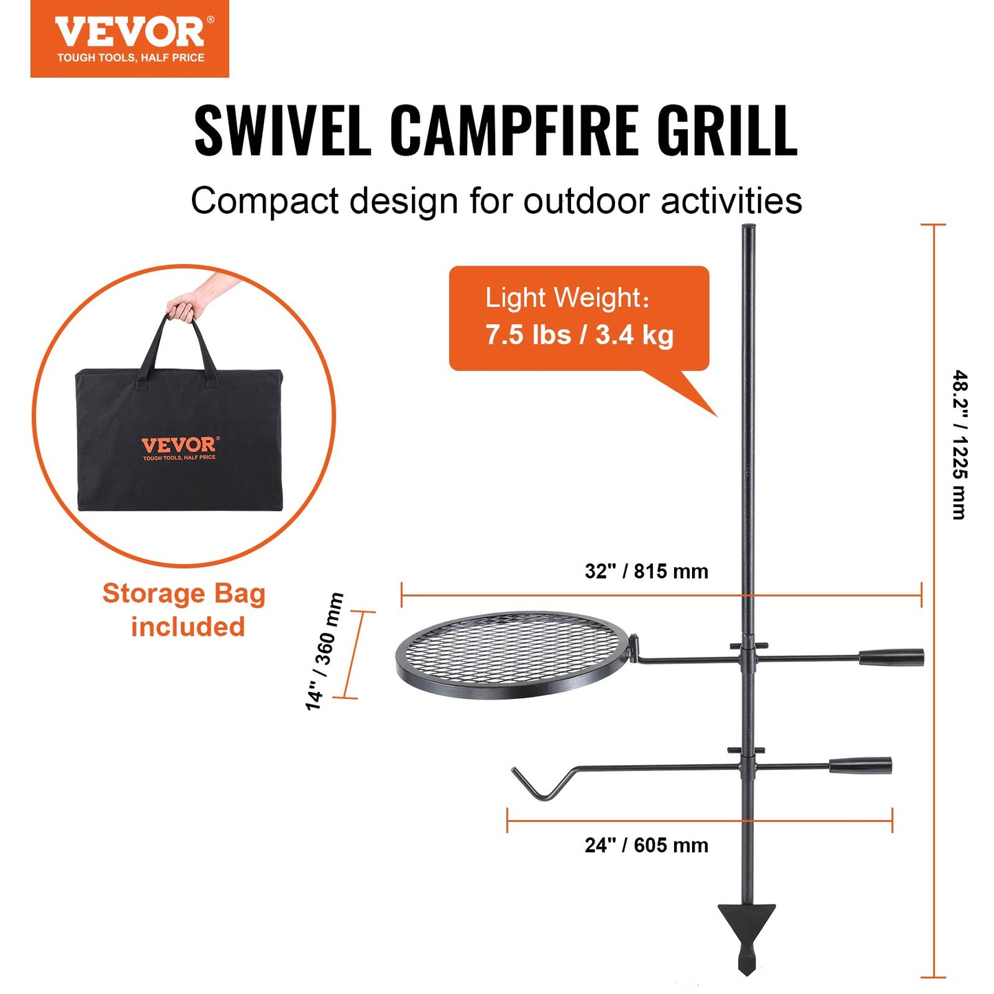 Swivel Campfire Grill - Heavy Duty Steel, 360° Adjustable, Portable BBQ