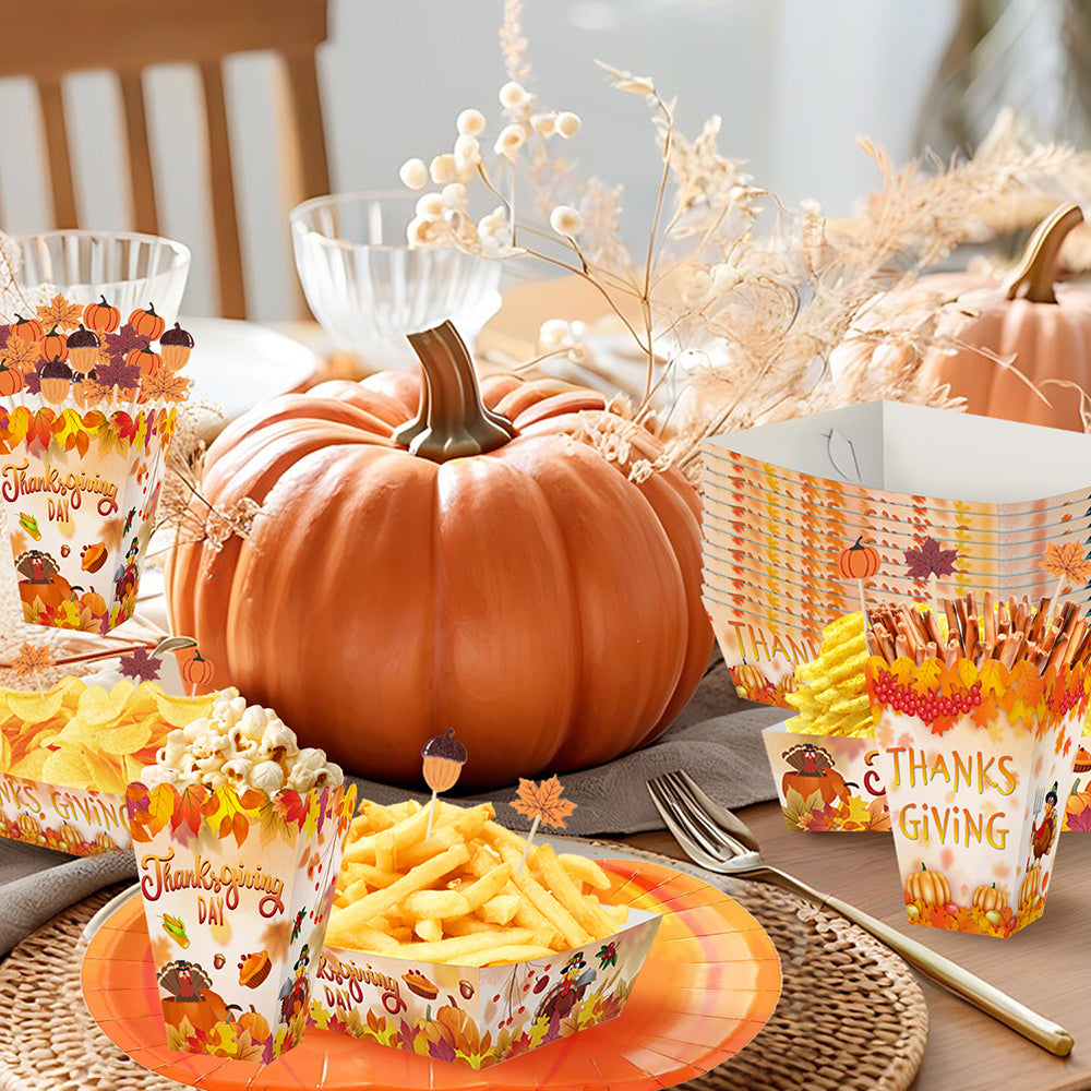 Thanksgiving Party Tableware Set - 134 Pcs Pumpkin Plates & Picks
