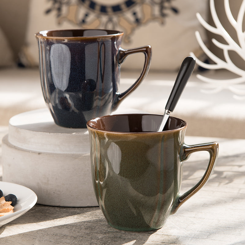 Large Capacity Ceramic Cup with Lid and Spoon - Retro Kitchen Accessory