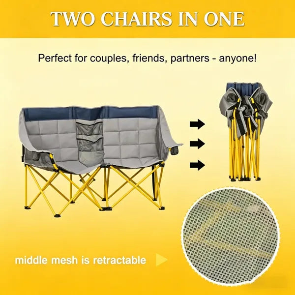 Double Folding Camping Chair with Carry Bag and Cup Holder