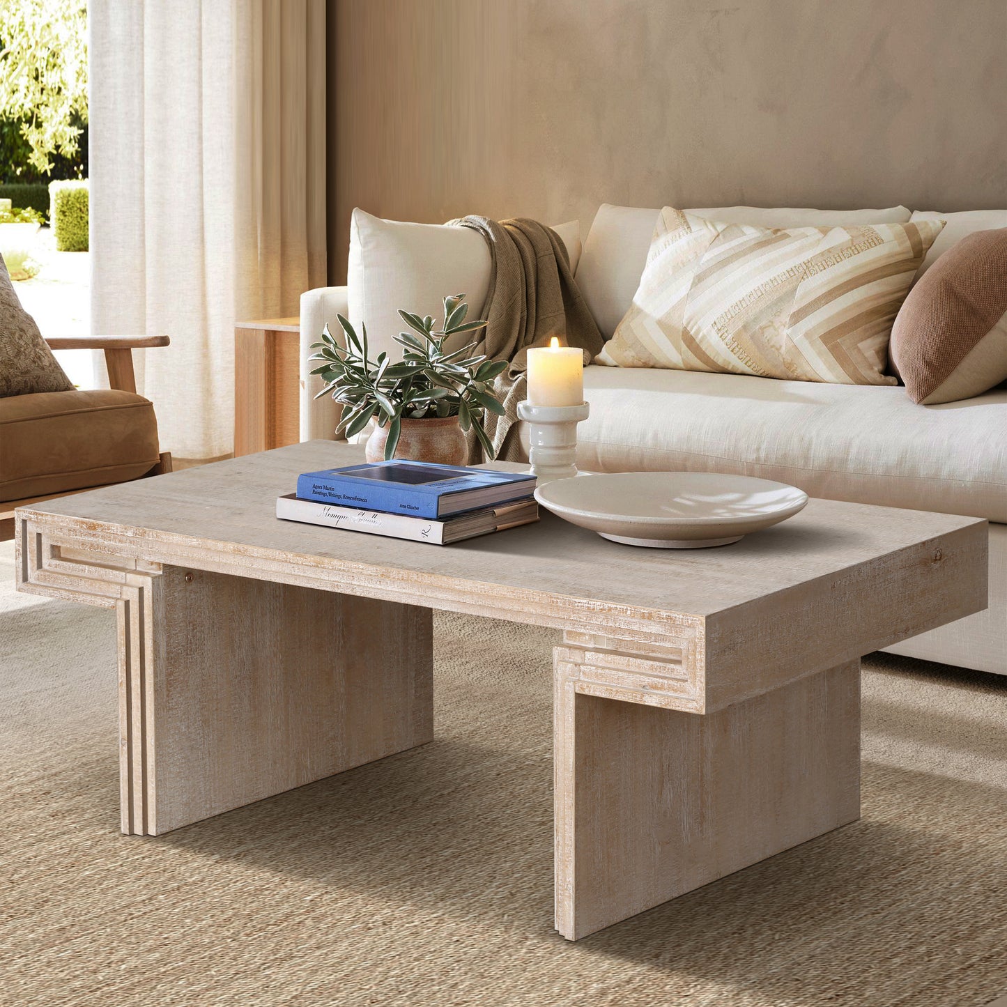 American Vintage Industrial Coffee Table - Double-Tier Antique Natural