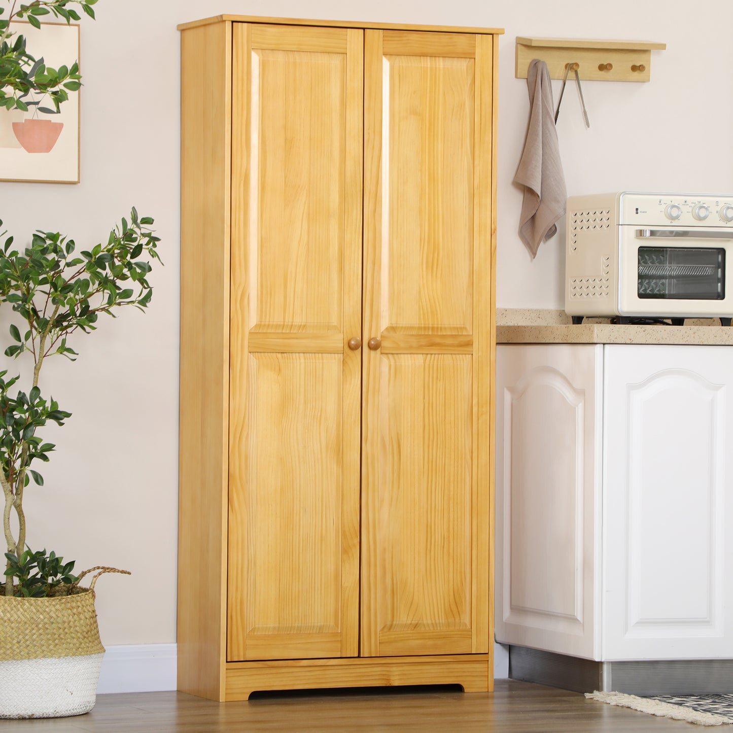 67" Pinewood Kitchen Pantry Storage Cabinet - Brown