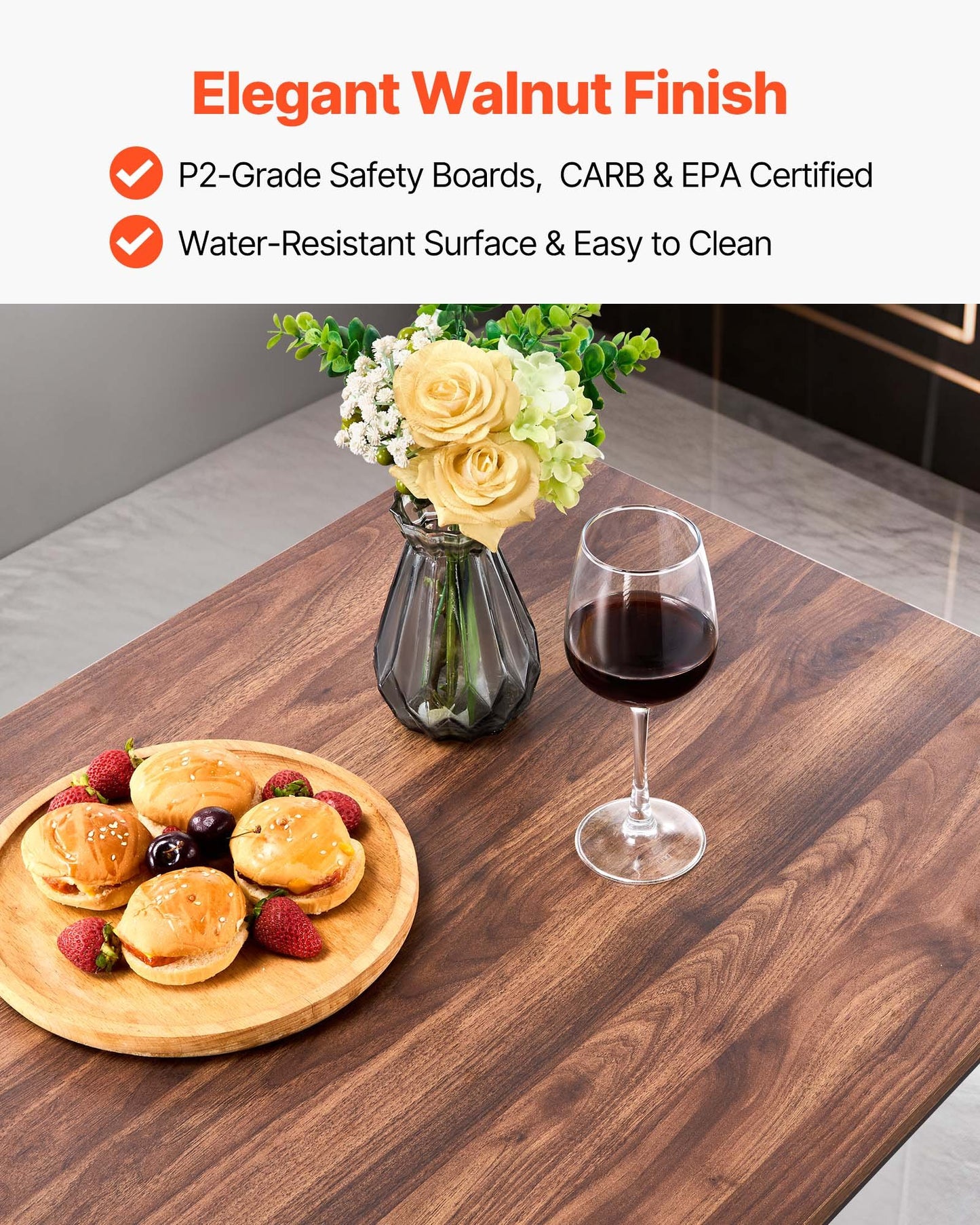 5-Piece Bar Table and Chair Set with Rounded Edge Design - Walnut & Black Finish