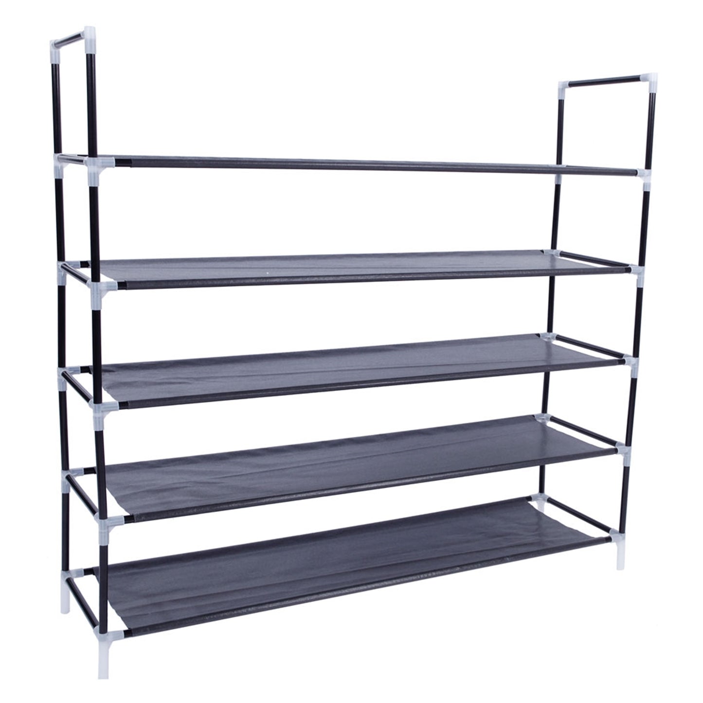 5-Tier Fabric & Steel Shoe Rack - Stackable Storage Shelf - Black