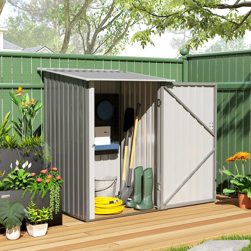 Galvanized Steel Garden Storage Shed with Lockable Door - Gray, 39x40 Inches