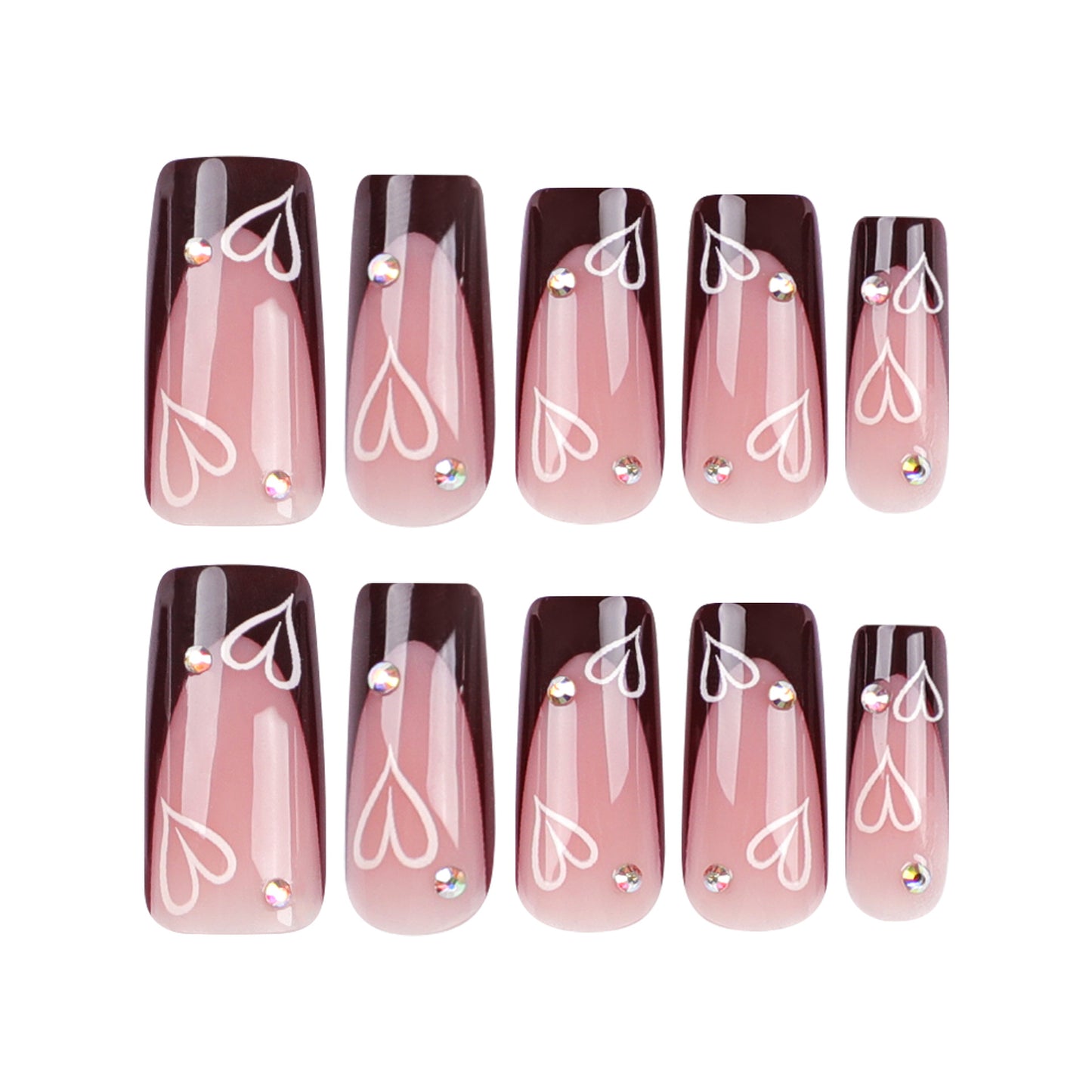 Nail Art Tips with Glue for Ladies - Love Pattern, 24 Pieces