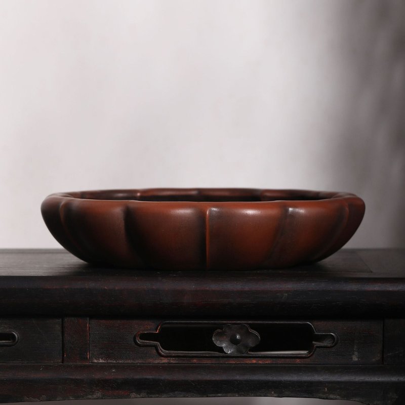 Purple Sand Flower Pot with Rectangular Zen Design - Bronze Finish
