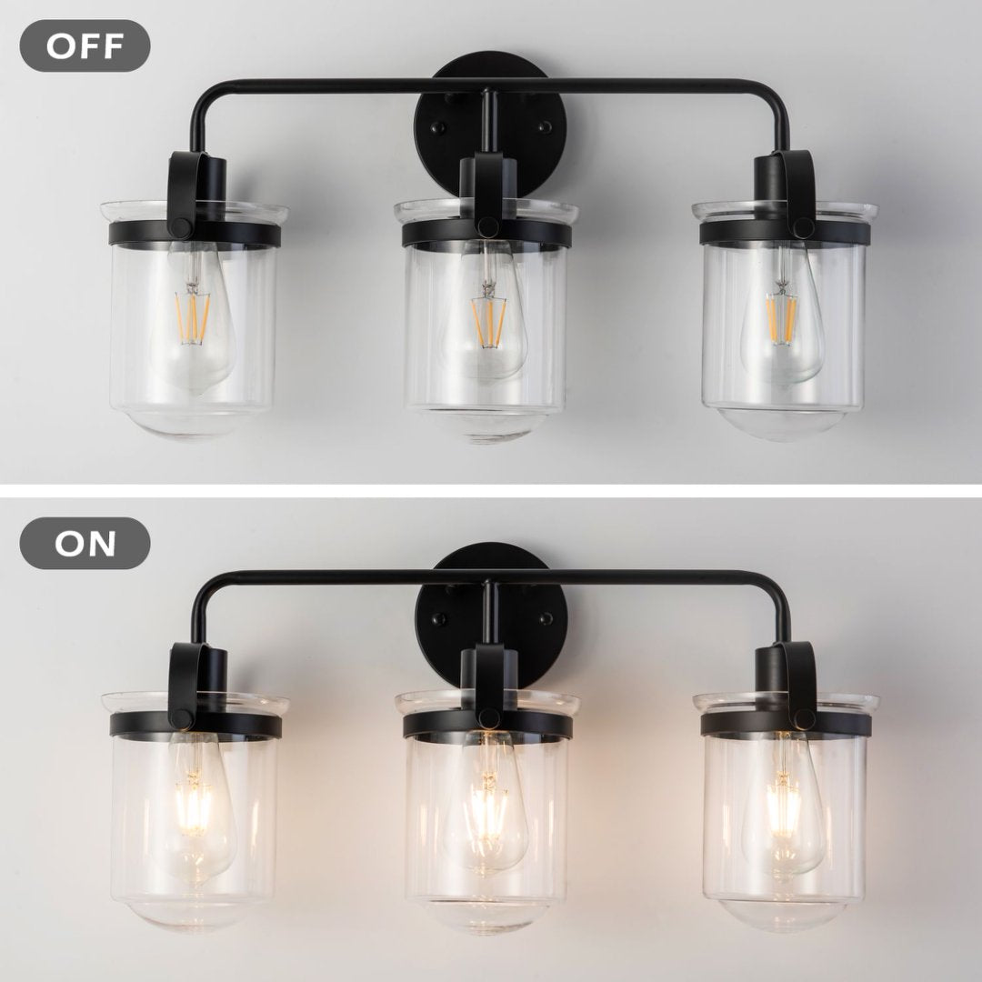 Modern Black Glass Sconce Light Fixture for Bathroom & Living Room - E26 Socket, Indoor Use