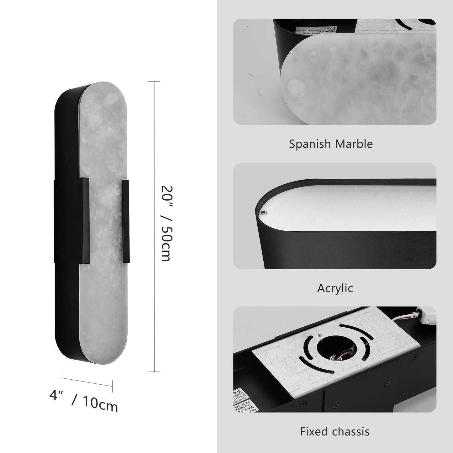 Modern Black Marble Wall Sconce Set - 19.7in Indoor Lighting