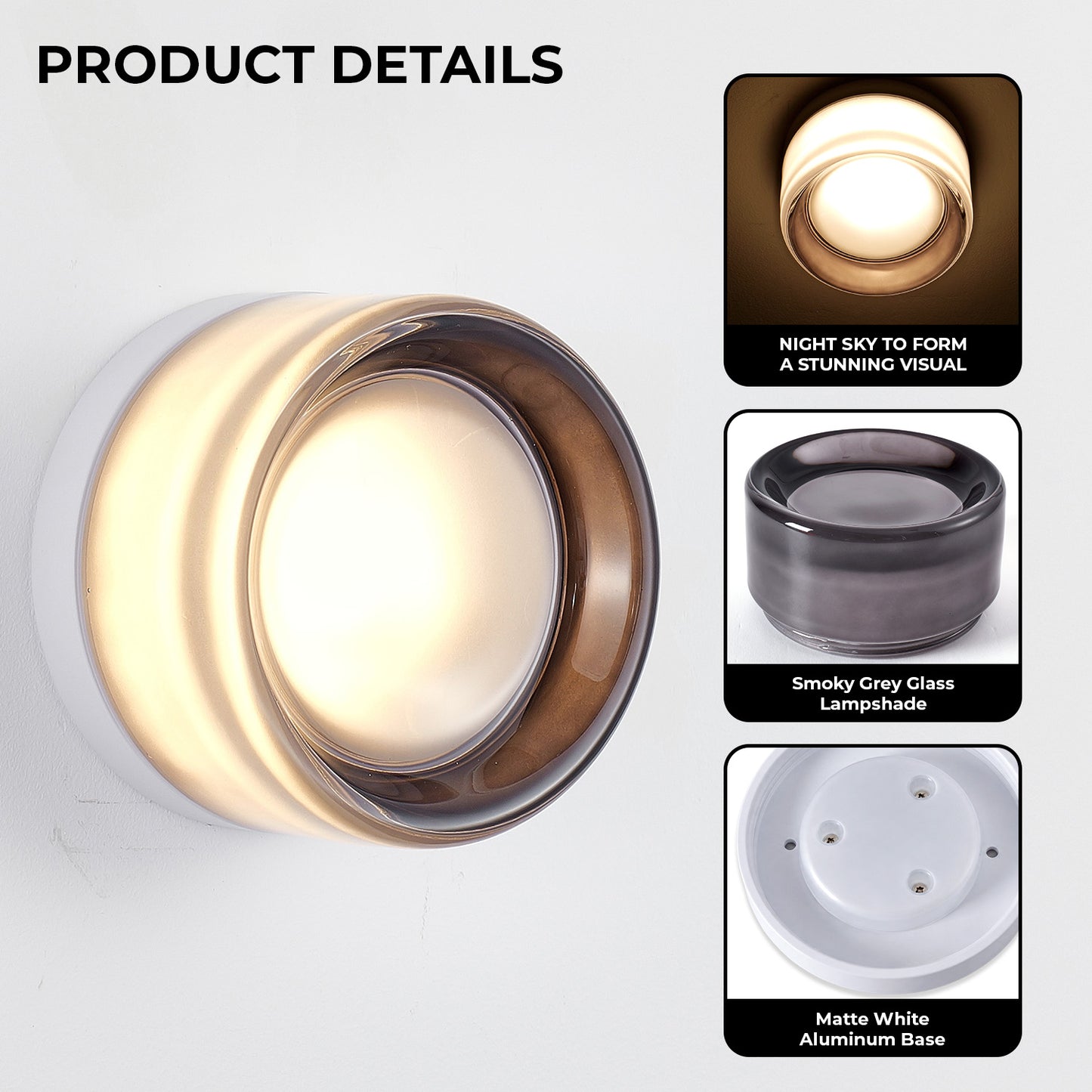 Minimalist Round Wall Light - Smoke Grey LED Fixture for Bathroom & Bedroom