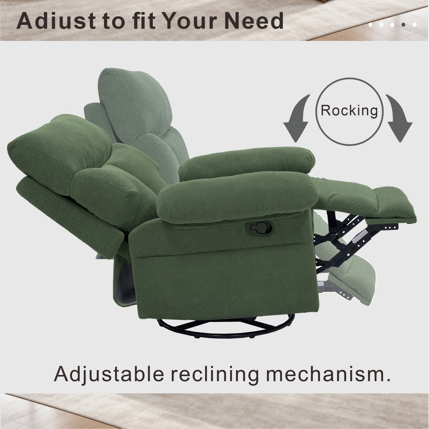 Modern Dark Green Swivel Rocker Recliner Chair - Plush Comfort