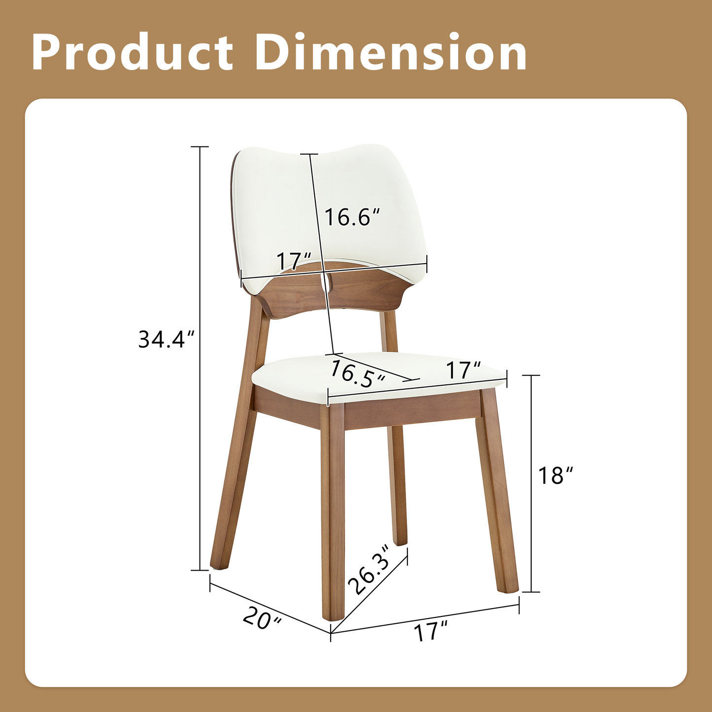 2 Walnut Colored Solid Wood Dining Chairs, With White PU Soft