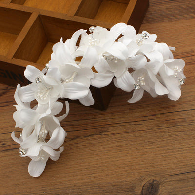 Bridal Silk Beaded Flower Headdress - White