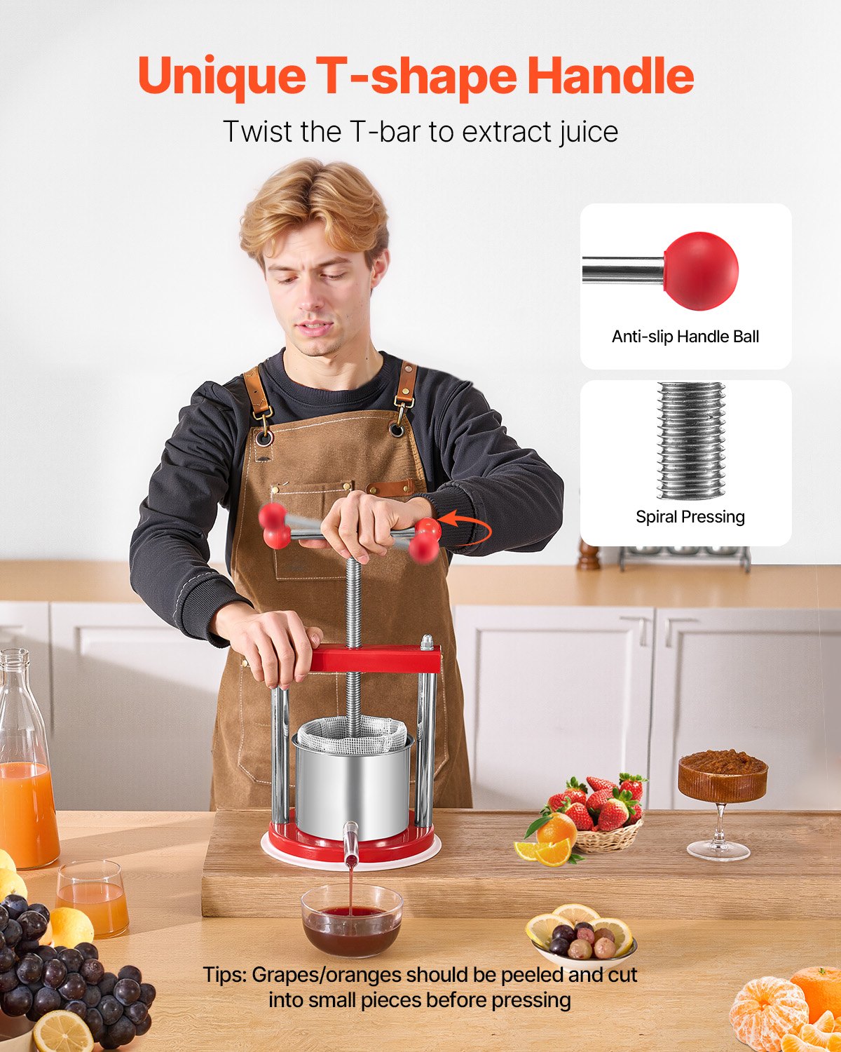 Manual Fruit Wine Press - 1.65L Stainless Steel Juicer
