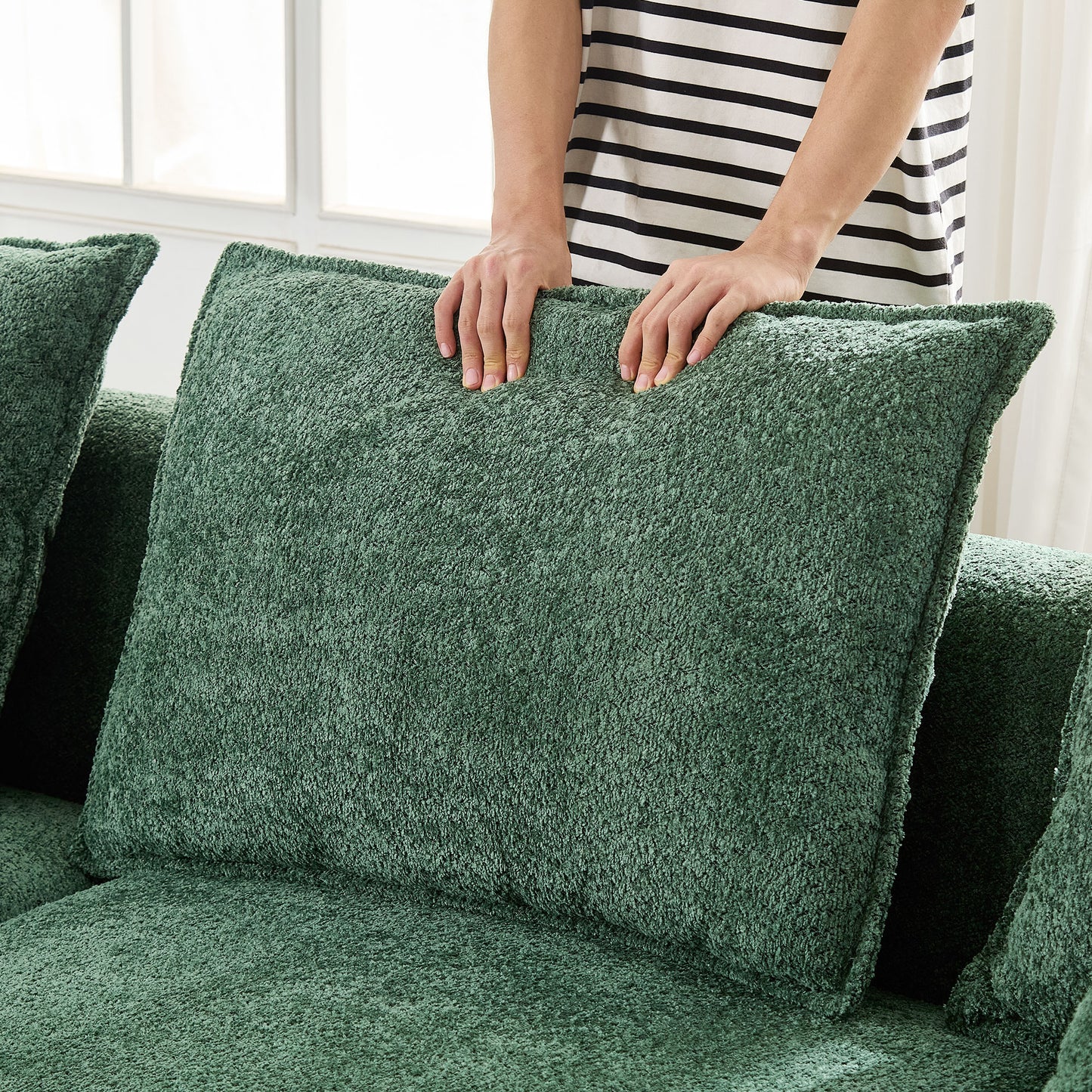 Curved Oversized Sectional Sofa - Modern 5-Seat Couch with Chaise - Green