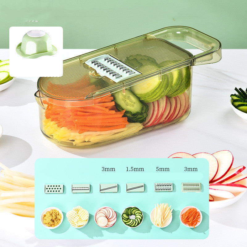 Multifunction Vegetable Cutter with Stainless Steel Blades and Drainage Basket - Food Chopper & Slicer