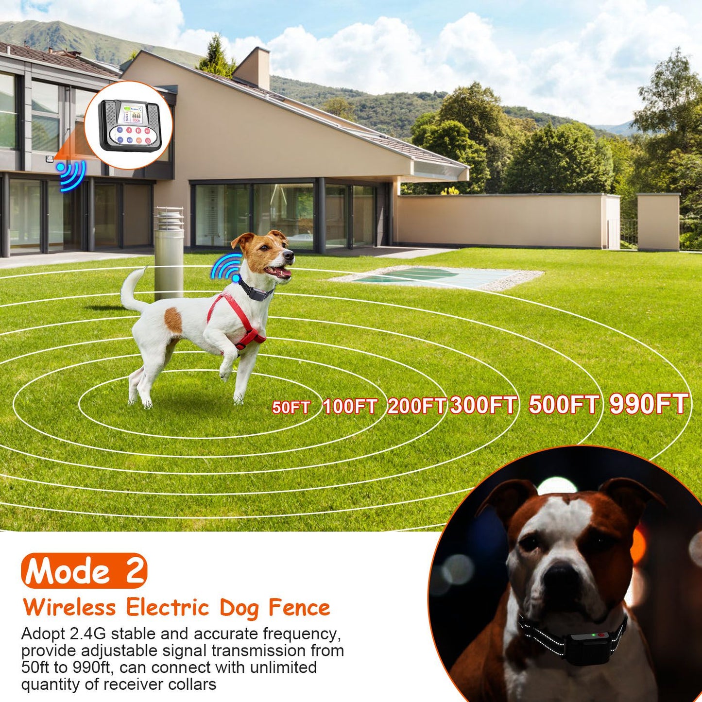 Wireless Dog Training Collar with 0-9 Levels, Beep Vibration Shock, Waterproof, 990Ft Range