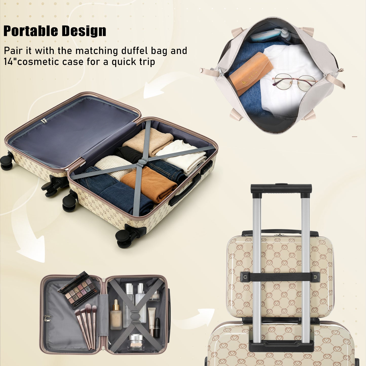 6-Piece Hardside Luggage Set with TSA Lock & Expandable Duffel - Khaki