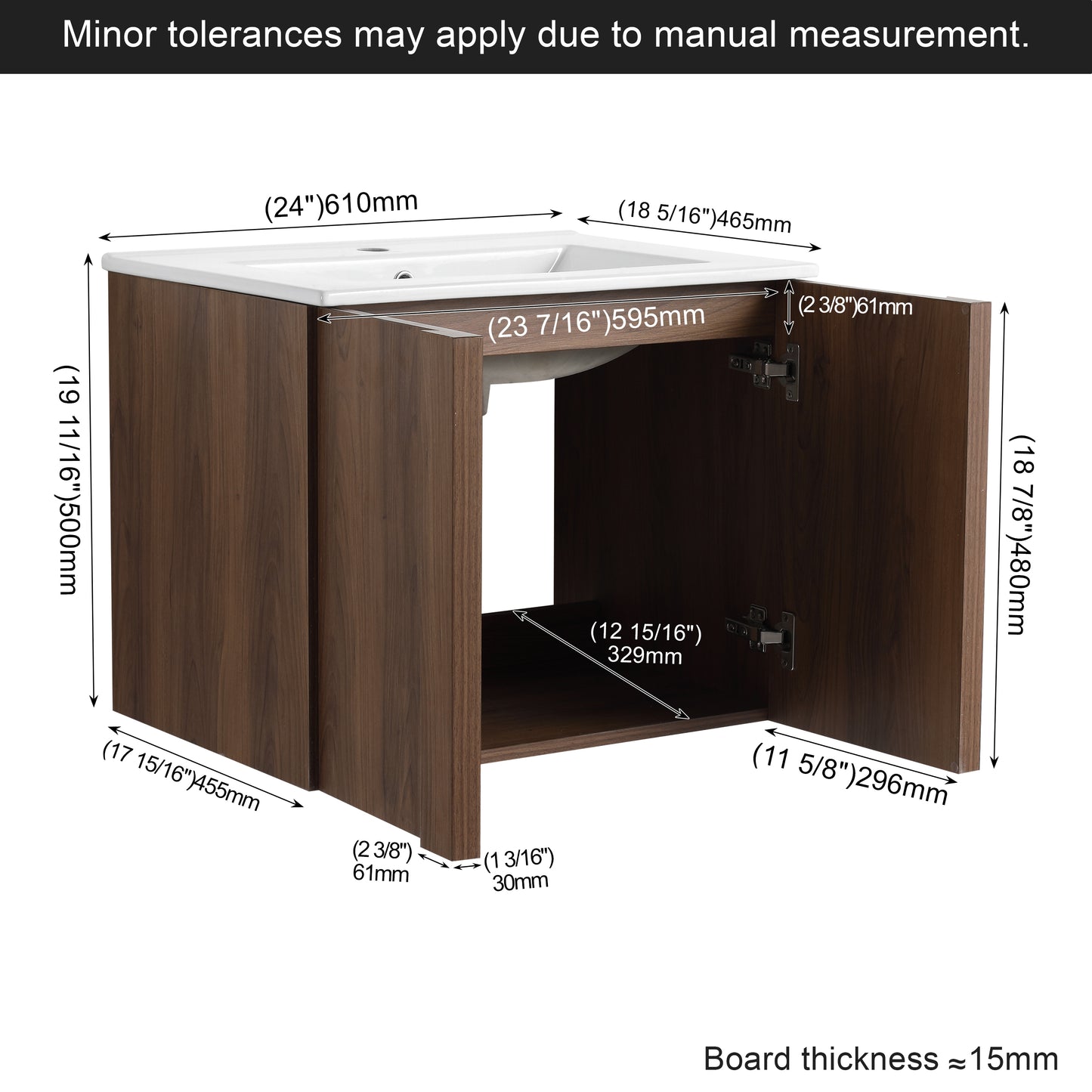 24" Floating Bathroom Vanity with Sink - Brown Ebony