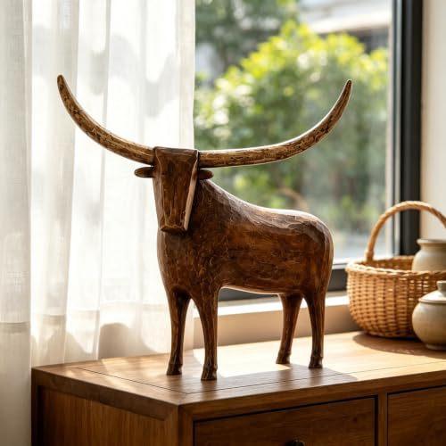 Long-Horned Bull Animal Figurine for Home Decor Display - Modern Minimalist