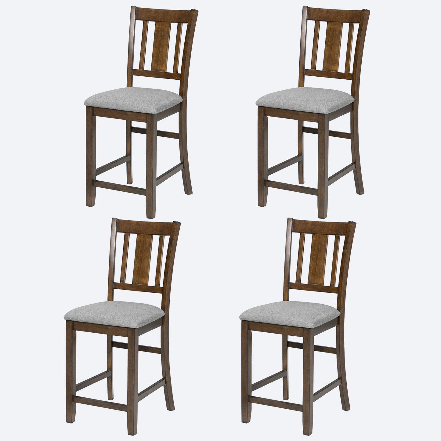 Walnut Wooden Counter Height Dining Chairs Set of 4 with Padded Seats